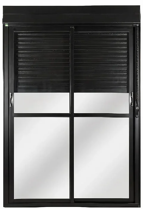 Porta Integrada 2 Folhas Alumínio Preto com Persiana e Vidro Liso | Linha Premium