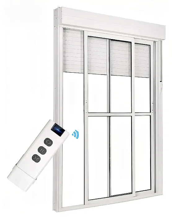 Porta Integrada 2 Folhas em Alumínio Branco com Persiana Automática Integrada | Vidro Liso e Fechadura | Linha Premium