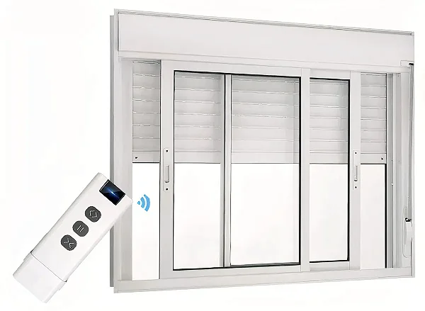 Janela em Alumínio Branco com Persiana Integrada Automática | 2 Folhas Móveis e Vidro Liso |Premium