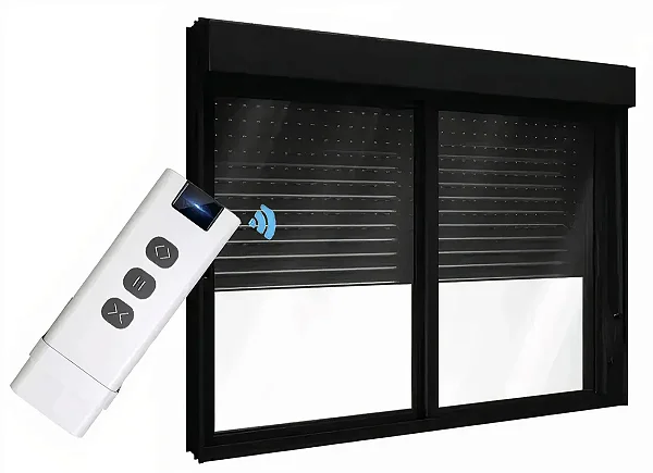 Janela em Alumínio Preto com Persiana Integrada Automática | 2 Folhas Móveis e Vidro Liso |Premium