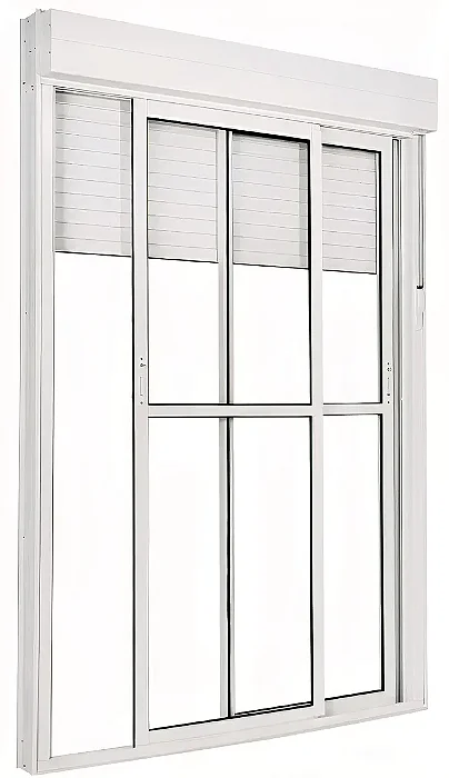 Porta Integrada 2 Folhas Alumínio Branco com Persiana e Vidro Liso | Linha Premium