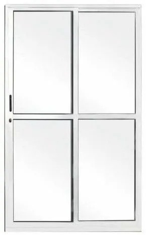 Porta de Correr Sacada 2 Folhas com 1 Fixa | Alumínio Branco, Vidro Liso e Fechadura – Linha 25