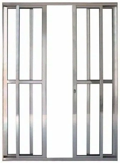 Porta de Correr Sacada 4 Folhas em Alumínio Brilhante | Linha 25 com Vidro Liso, Fechadura e Design Moderno