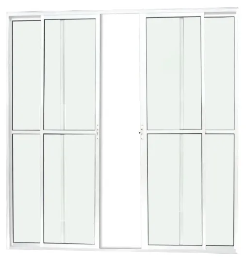 Porta de Correr para Sacada 4 Folhas | Alumínio Branco Linha 25 com Vidro Liso e Fechadura