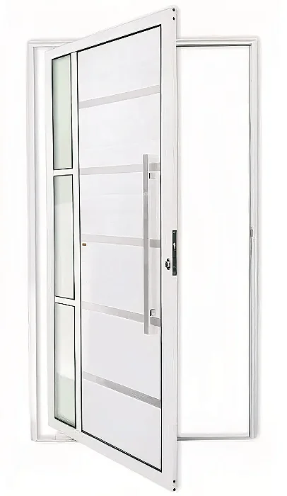 Porta Pivotante Lambril Miraggio com Frisos e Visor Lateral em Vidro Mini Boreal | Puxador 80cm e Fechadura Rolete – Linha Super 25