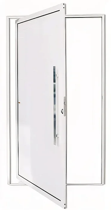 Porta Pivotante Lambril em Alumínio Branco | Puxador 80cm + Fechadura Rolete | Linha Super 25 Premium