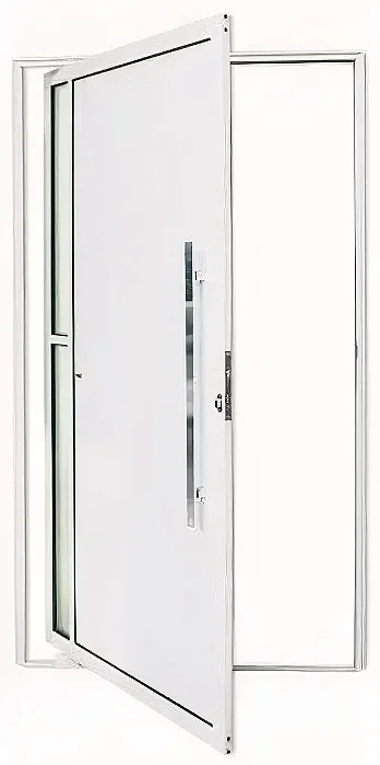 Porta Pivotante Visione com 2 Vidros em Alumínio Branco | Puxador 80cm + Fechadura Rolete | Linha 25 Premium