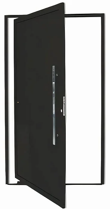 Porta Pivotante Lambril em Alumínio Preto | Puxador 80cm + Fechadura Rolete | Linha Super 25 Premium