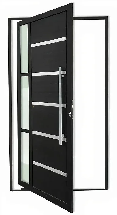 Porta Pivotante Lambril Miraggio com Friso e Visor Lateral | Vidro Mini Boreal + Puxador 80cm | Linha Super 25 Premium