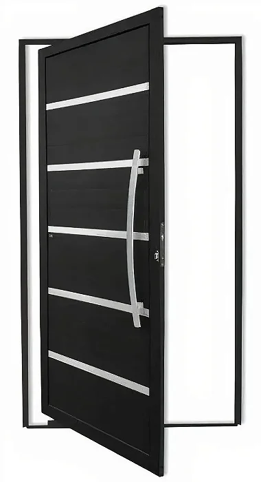 Porta Pivotante Lambril Premium com Friso Lateral em Alumínio Preto | Puxador 80cm + Fechadura Rolete | Linha Super 25