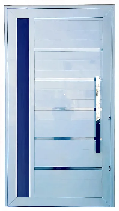 Porta Pivotante Lambril Linha 30 com Frisos e Visor Lateral | Vidro Incolor, Puxador 80cm e Dupla Fechadura – Alumínio Branco