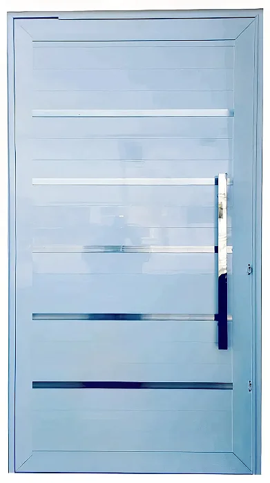 Porta Pivotante Lambril Linha 30 com Frisos | Puxador 80cm e Dupla Fechadura – Alumínio Branco