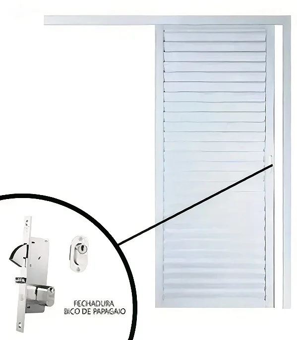 Porta de Correr Suspensa com Palheta em Alumínio Branco e Fechadura de Segurança | Ventilação e Design Moderno