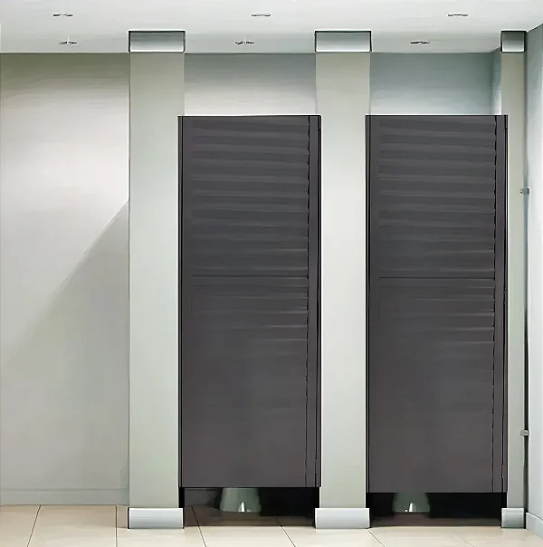 Porta Vestiário Divisória com Palheta em Alumínio Preto | Linha 25 com Fechadura de Trinco