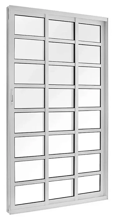 Porta de Correr 3 Folhas com Travessa | Alumínio Branco, Vidro Liso e Fechadura Reforçada – Linha 25