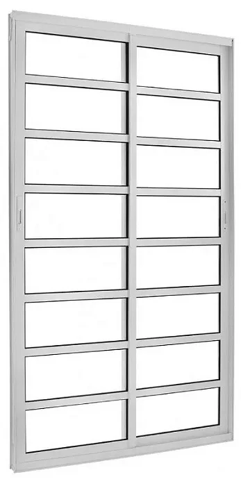 Porta de Correr 2 Folhas com Travessa | Alumínio Branco, Vidro Liso e Fechadura Reforçada – Linha 25