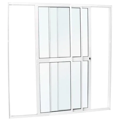 Porta de Correr 3 Folhas Móveis em Alumínio Branco | Linha 25 com Vidro Liso e Fechadura de Segurança