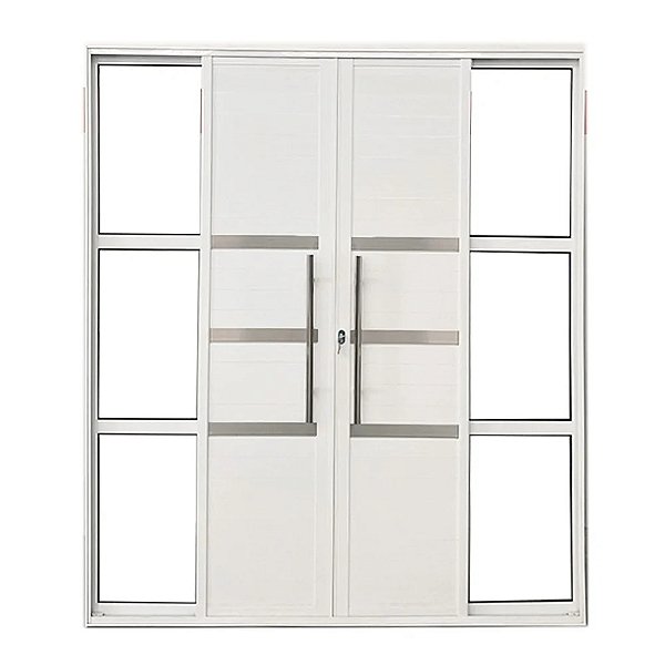 Porta Balcão 4 Folhas Alumínio Branco Linha 25 Lambril com Visor e Friso
