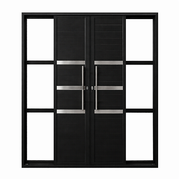 Porta Balcão 4 Folhas Alumínio Preto Linha 25 Lambril com Visor e Friso