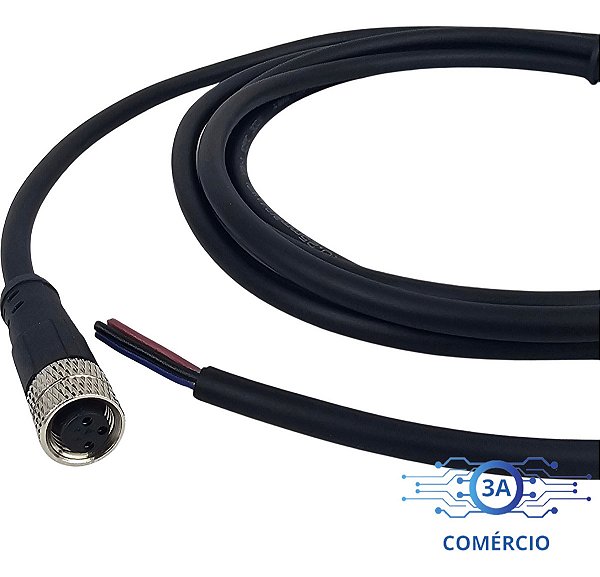Conector Para Sensor M8 3 Pinos Fêmea Reto Com Cabo 2 Metros