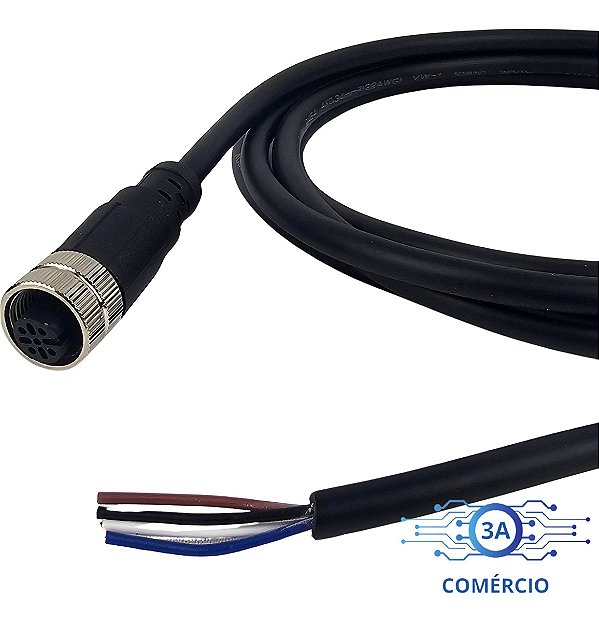 Conector Sensor M12 4 Pinos Fêmea Reto Com Cabo 2 Metros