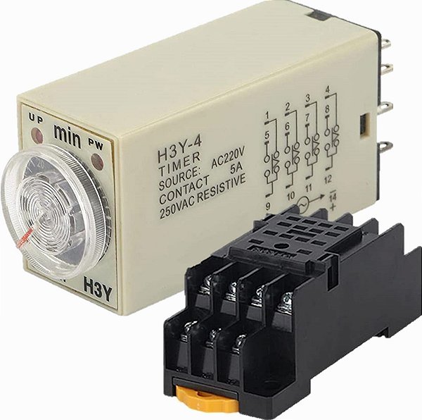H3y-4 Rele Tempo Temporizador Estado Sólido Timer Com Base