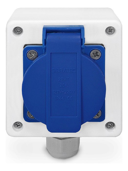 Tomada Azul Sobrepor Padrão Br Trilho Din 2p+t 20a Cx Br