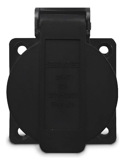 Tomada De Embutir 2p+t Padrão Br 10a 20a 250v Vermelha Tampa Cor Preto