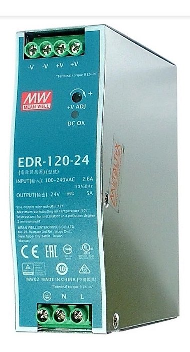 Fonte  Mean Well 100-240vca Edr-120-24 Saida24vcc 120w 5a