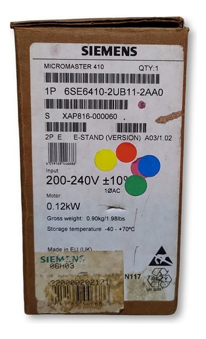 Inversor De Frequência Siemens Micromaster 410 220v 0.12kw