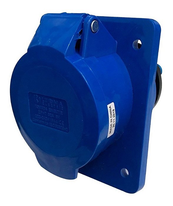 1 Plug Industrial 16a 3p+t (3p) 220v -9h + 1 Tomada De Embut Cor Azul