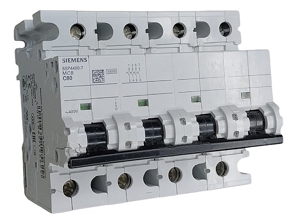 Disjuntor Tetrapolar Siemens 5sp4480-7 Mcb C80 C/ Detalhes