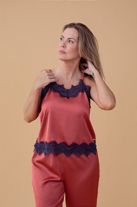 Pijama alcinha longo Terracota
