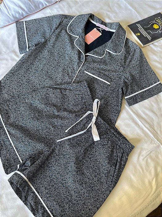 Pijama americano curto marinho riscos