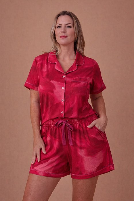 Pijama americano curto pink estampado