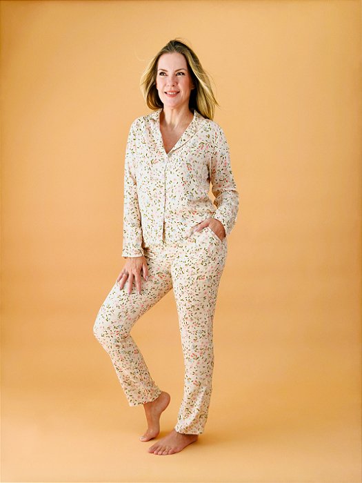 Pijama longo Bege Florzinhas