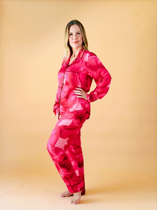 Pijama americano longo pink estampado