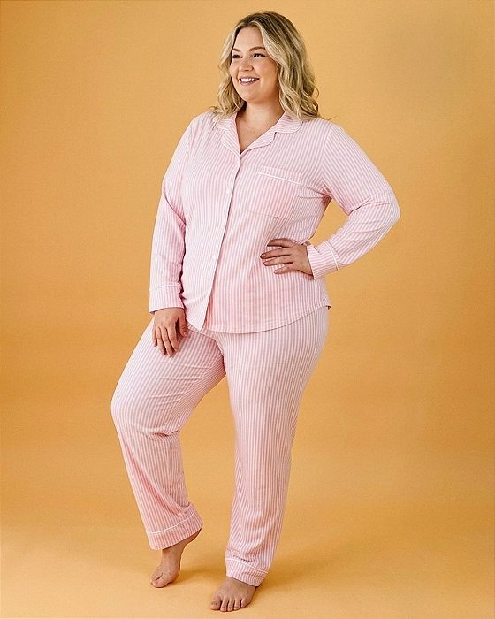 Pijama americano longo Rosa listrado