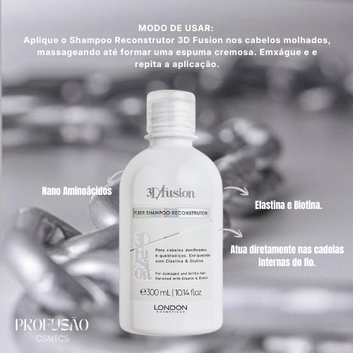FIBER SHAMPOO 3D RECONSTRUTOR 300ml LONDON COSMÉTICOS