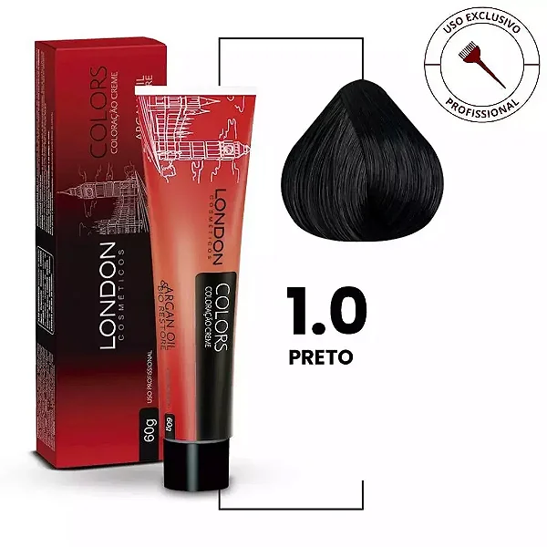 Coloração com Amônia Colors 1.0 Preto 60g | London Cosméticos