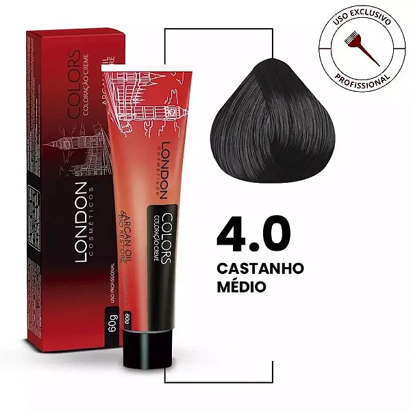Coloração com Amônia Colors 4.0 Castanho Médio 60g | London Cosméticos