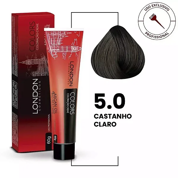 Coloração com Amônia Colors 5.0 Castanho Claro 60g | London Cosméticos