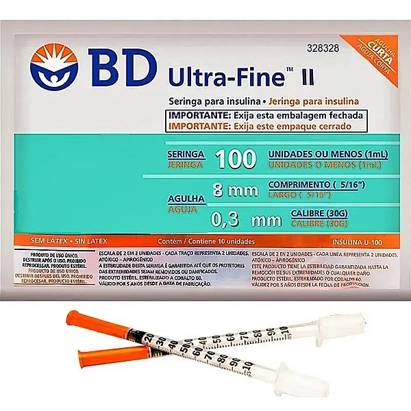Seringa Para Insulina Bd - 1 Ml - Com Agulha - 8 X 0,30 Mm - 30G 5/16