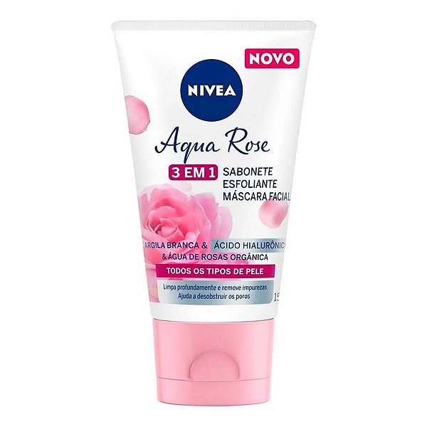 Sabonete Esfoliante e Máscara Facial Nívea Aqua Rose 3 em 1 150ml