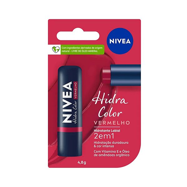 Hidratante Labial Nivea Hidra Color 2 em 1 Vermelho 4,8g