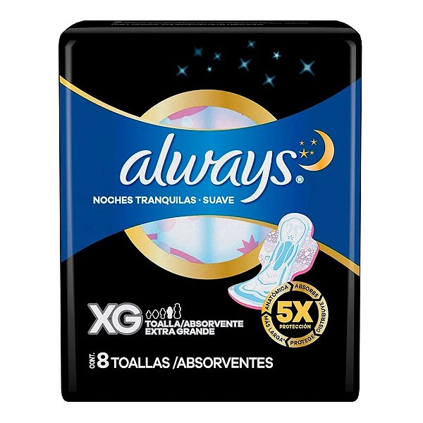Absorvente Always Noturno Tamanho XG Suave 8 Unidades