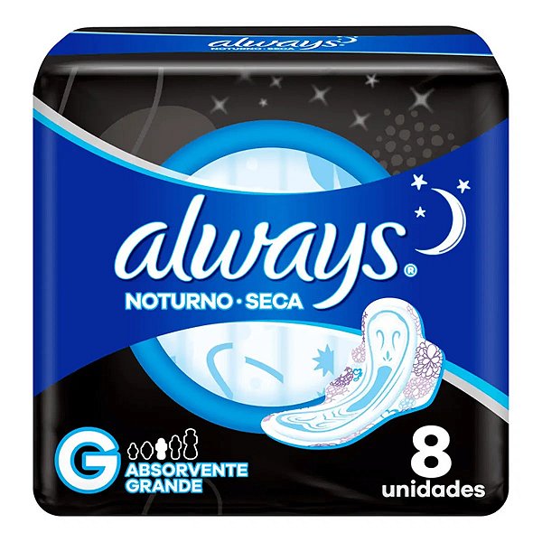 Absorvente Always Noturno Tamanho G Cobertura Seca 8 Unidades
