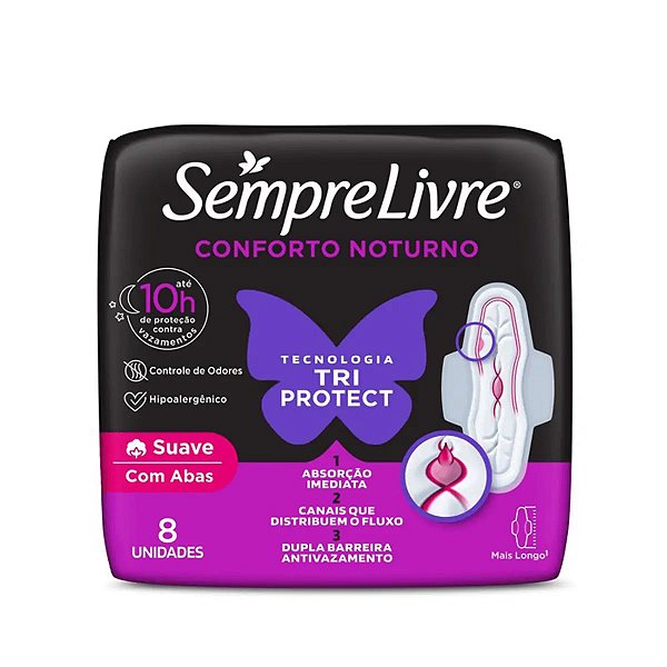 Absorvente Externo Sempre Livre Conforto Noturno Suave 8 Unidades