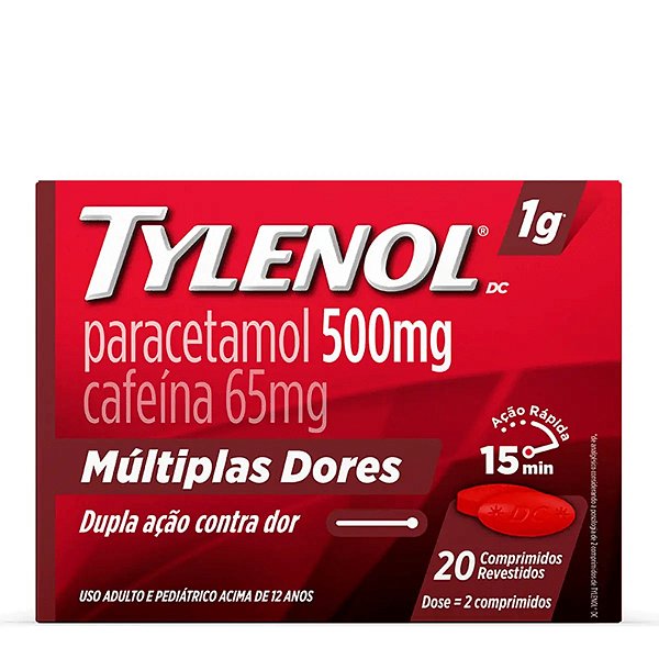 Analgésico e Antitérmico Tylenol DC 500mg + 65mg 20 Comprimidos