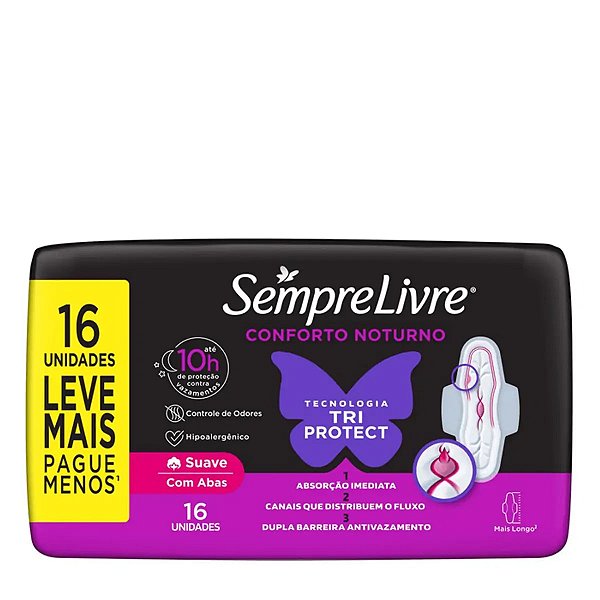 Absorvente Externo Sempre Livre Adapt Plus Noite e Dia Suave Com Abas 16 Unidades